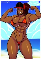 1girls 2025 abs artist_name ass athletic athletic_female atomickingboo beach big_ass big_breasts bikini breasts dark-skinned_female dark_skin english english_text female female_focus female_only flexing flexing_arms flexing_muscles mostly_nude mostly_nude_female muscles muscular muscular_female nude nude_female oc original original_character paulinda_sherwoods ponytail red_hair red_hair_female solo solo_female solo_focus summer text the_besties_(atomickingboo) thick_thighs thighs visor visor_cap