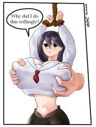 big_nipples breast_expansion breast_inflation disembodied_hands female groping groping_breasts groping_from_behind huge_breasts inflation inflation_fetish mari_(omori) nipple_bulge omori rope rope_bondage schoolgirl_outfit schoolgirl_uniform science_experiment scp-6709