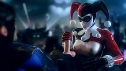 1boy 1girls 3d animated areolae batman:_arkham_knight batman_(series) black_hair blonde_hair blue_eyes breasts breasts_out clothed clothing dc dc_comics dick_grayson female handjob harley_quinn harley_quinn_(arkham) harley_quinn_(arkham_knight) harley_quinn_(classic) looking_at_another looking_at_partner looking_at_penis loop makeup male mask masked nightwing nipples no_sound penis red_lipstick reddoe short_hair small_breasts straight twintails video