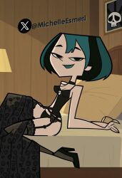 1girls ai_generated bedroom cartoon_network civitai female goth gwen_(tdi) lingerie michellesme stockings total_drama_island