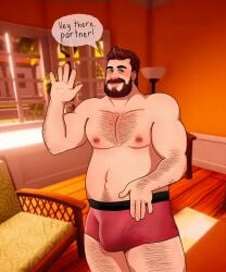 abel abel_(date_everything) areola areolae arm_hair armpits bara bear beard big_belly big_muscles big_penis big_thighs blush blushing body_hair bulge chest_hair date_everything facial_hair fat_male gay hair hairy hairy_male happy_trail leg_hair male male_focus male_only muscles muscular muscular_male nipples presenting pubic_hair smile standing stomach underwear