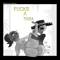 1boy 1girls anal_sex anal_sex ass ass_focus bapzey_bot_(artist) big_breasts black_and_white brawl_stars clapping_cheeks female focus horny huge_ass male penis_in_ass poco_(brawl_stars) position scissor_position tagme tara_(brawl_stars) text