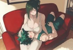 ai_generated big_breasts boku_no_hero_academia breasts female inko_midoriya izuku_midoriya kizirugai male midoriya_inko midoriya_izuku mother mother_and_son my_hero_academia older_female smile son younger_male