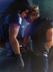 2boys 3d black_hair blonde_hair cloud_strife final_fantasy final_fantasy_vii gay gay_sex male_only naked white_skin yaoi zack_fair