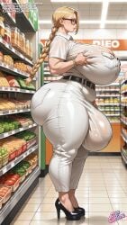 1futa ai_generated big_breasts big_bulge big_penis big_testices bulge djxcarline futanari huge_testicles indoors supermarket