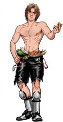 1boy abs ai_generated brown cam_(date_everything) date_everything dirty eyes food hair middle_part narrow_waist nipples pectorals srpite_edit stubble tagme toned_male trash trash_bag v-line