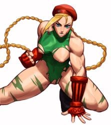 1girls absurd_res armwear blonde_hair blue_eyes braid cammy_white capcom female female_only hat leotard looking_at_viewer muscular muscular_female solo solo_female sotcho street_fighter thick_thighs twin_braids very_long_hair white_background