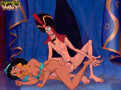 1boy 1girls aladdin cartoonvalley.com disney disney_princess erect_penis female from_behind jafar leg_up male nude penis princess_jasmine pussy vaginal_penetration