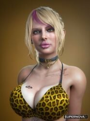 1girls 2025 3d artist_name ashley_graham ashley_graham_(ella_freya) bare_shoulders bikini bimbo bimbo_lips blonde_hair breasts capcom choker curvaceous curvy curvy_body curvy_female curvy_figure earrings female green_eyes hair_intakes hoop_earrings large_breasts leopard_print leopard_print_bikini light-skinned_female light_skin lip_piercing long_hair looking_at_viewer makeup mature_female nose_piercing piercing pink_lipstick qos qos_tattoo queen_of_spades queen_of_spades_tattoo resident_evil resident_evil_4 resident_evil_4_remake simple_background supernovax tattoo thick_lips upper_body
