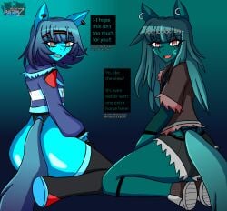 2025 2boys 2femboys airiin220 ass ass_focus big_ass blush booty_shorts clothing cyan_(horse_race_test) cyberairiin_(airiin220) english_text femboy feminine_male furry furry_male furry_only garbage_bin_(horse_race_tests) girly glasses horse horse_race_tests horse_tail leotard long_hair long_hair_male male male_only text thong yaoi
