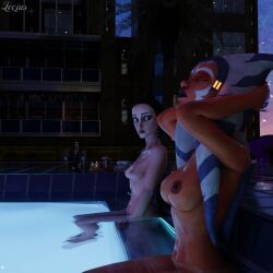 ahsoka_tano alien alien_girl alien_humanoid blue_eyes clone_wars envious jealous jealous_female jealous_look jedi naked naked_female nude nude_female orange_skin padme_amidala pool star_wars swimming_pool