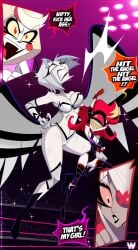 4girls angel angel_girl angel_wings bare_arms bare_legs bare_shoulders bare_thighs big_breasts blonde_hair breasts charlie_morningstar_(hazbin_hotel) clothed clothing color demon demon_girl english_text female female_focus female_only fighting great_dude hazbin_hotel hi_res large_breasts light-skinned_female light_skin long_hair lute_(hazbin_hotel) multiple_girls niffty red_eyes red_hair short_hair solo_female tagme text text_bubble thick_thighs vaggie_(hazbin_hotel) vivienne_medrano white_hair wrestler wrestling wrestling_outfit wrestling_ring