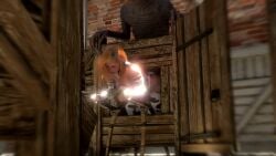 1girl 3d_animation avarice(kleinvoimond) barn blonde_hair breeding_mount_use cowprint horns huge_breasts kleinvoimond moaning_in_pleasure monster monster_fucking oc red_eyes tagme video