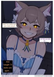+_+ 1boy ai_assisted ai_generated animal_ear_fluff animal_ears bare_shoulders blowjob blue_choker blue_ribbon blush border bow brown_eyes brown_hair caption cat_boy cat_ears choker collarbone comic comic_page comics creampie crossdressing cum_in_mouth deepthroat detached_sleeves dialogue dress english_text felix_argyle grin hair_bow hair_ribbon heart hentai huge_cock looking_at_viewer male_focus manga_page meowllete naughty_face nose_blush orange_eyes otoko_no_ko re:zero_kara_hajimeru_isekai_seikatsu ribbon short_eyebrows short_hair smile solo spaghetti_strap sparkling_eyes speech_bubble story striped_dress symbol-shaped_pupils teeth text text_bubble thick_eyebrows uncensored upper_body vertical-striped_clothes vertical-striped_dress white_bow white_dress white_sleeves yellow_eyes