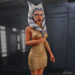 ahsoka_tano alien alien_girl alien_humanoid blue_eyes clone_wars dress jedi orange_skin pose posing posing_for_picture posing_for_the_viewer star_wars virgin_killer_sweater