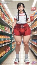 1futa ai_generated big_breasts big_bulge big_penis bulge casual_clothes djxcarline futanari indoors supermarket
