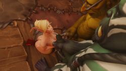 1girls 2boys 3d big_breasts big_penis blizzard_entertainment blonde_hair blood_elf cum cum_in_ass cum_in_pussy cum_in_pussy cum_inside cum_on_ass cum_on_back cum_on_breasts cum_on_face cum_on_tongue cumshot facial female goblin goblin_(warcraft) green_skin interspecies kneeling light-skinned_female light_skin male morilymory nipple_piercing nipple_rings nude orc orc_(warcraft) original_character sarisia_sunfeast thick_thighs thighhighs tongue tongue_out voluptuous voluptuous_female warcraft wide_hips world_of_warcraft