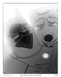 2025 absurd_res anthro avian beak bird black_nose bodily_fluids border canid canine canis closed_eyes clothing comic cpr dialogue domestic_dog duo eyebrows greyscale hi_res hug hugging_another hugging_from_behind maccaw_(sharkinthepark) macleish_(sharkinthepark) male mammal markings monochrome owl sharkinthepark shirt simple_background speech_bubble tears thick_eyebrows topwear whisker_markings white_background