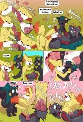 2025 absurd_res accessory animal_genitalia animal_penis anus balls big_tail bisexual black_body black_nose bodily_fluids canine_genitalia canine_penis cheek_tuft closed_eyes comic countershade_face countershading cowgirl_position cute_fangs day dialogue dipstick_tail duo english_text erection facial_tuft fangs fellatio female female/female female_penetrated fennekin feral flower flower_in_hair fluffy fluffy_tail from_front_position fuf generation_4_pokemon generation_5_pokemon generation_6_pokemon genitals gloves_(marking) group hair hair_accessory heart_symbol hi_res inner_ear_fluff kissing knot licking looking_at_another looking_at_partner looking_pleasured lying lying_on_ground male male/female male_penetrating male_penetrating_female markings neck_tuft nintendo on_back on_bottom on_ground on_top open_mouth oral outside pachirisu penetration penile penile_penetration penis penis_in_vagina penis_lick plant pokemon pokemon_(species) quadruped red_markings rosy_cheeks saliva saliva_on_penis semi-anthro sex speech_bubble spiked_tail spikes spikes_(anatomy) tack's_mom_(petokikka) tail tail_markings teeth text tongue trio tuft vaginal_penetration vaginal_penetration vulva white_body white_countershading yellow_body zorua