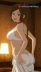 :d ai_generated ass ass_grab avatar_the_last_airbender bare_shoulders bed bedroom bikini braid braided_ponytail breasts brown_eyes brown_hair butt_crack choker cowboy_shot dimples_of_venus female from_behind hair_tie halterneck hands_on_own_ass indoors lamp large_breasts long_hair looking_at_viewer looking_back medium_breasts meitabuu nickelodeon open_mouth ponytail red_choker sarong side-tie_skirt single_braid smile solo swimsuit teeth ty_lee upper_teeth_only white_bikini white_sarong