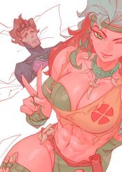 1boy 1girls abs after_sex anna_marie athletic athletic_female bed bedroom big_breasts breasts canon_couple cleavage couple drained female fit fit_female gambit gambit_(marvel_rivals) hips huge_breasts large_breasts looking_at_viewer lying male marvel marvel_comics marvel_rivals meme mexico_alien muscular muscular_female one_eye_closed peace_sign rebigaki_art red_hair remy_lebeau rogue_(marvel_rivals) rogue_(savage_land) rogue_(x-men) selfie thighs wink winking_at_viewer x-men yknivel
