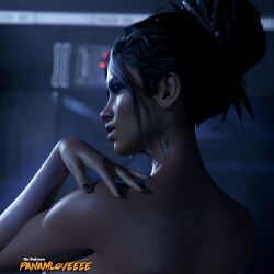 3d 3d_(artwork) 3d_render back back_view blender cd_projekt_red cyberpunk cyberpunk_2077 dark female nude nude_female panam_palmer panamlove