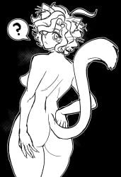 1girls ass breasts catgirl female miruna monochrome nude saverpengu tagme