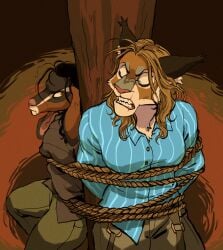 anthro bobcat daisy_(tuherrus) female goat maddox_(tuherrus) stake tied_to_pole tied_up tuherrus