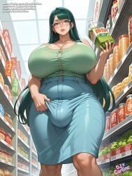 1futa ai_generated big_breasts big_bulge big_penis bulge casual_clothes djxcarline futanari indoors supermarket