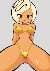 cookie_run cookie_run_ovenbreak white_choco_cookie nadare_number9 1girls bikini golden_bikini bottom_view almost_naked light-skinned_female sweat sweaty_body breasts ass covered_nipples covered_pussy golden_week