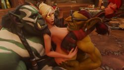1girls 2boys 3d anal anal_sex anal_sex big_breasts big_penis blizzard_entertainment blonde_hair blood_elf double_penetration female goblin goblin_(warcraft) green_skin interspecies light-skinned_female light_skin male morilymory nipple_piercing nipple_rings nude orc orc_(warcraft) original_character sarisia_sunfeast sex thick_thighs thighhighs vaginal_penetration vaginal_penetration vaginal_sex voluptuous voluptuous_female warcraft wide_hips world_of_warcraft