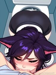 1girls ahri ahri_(league_of_legends) ai_generated big_breasts black_hair breasts deepthroat from_above league_of_legends league_of_legends:_wild_rift office_lady penis pov sergunyaa23 skirt tagme yellow_eyes