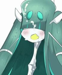 9999gpera ambiguous_gender animated blush celesteela cum cum_on_face edit facial fangs green_hair hair long_neck nintendo open_mouth pokemon pokemon_focus pokemon_sm simple_background solo sweat video_games white_background