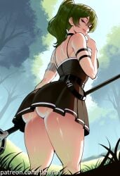 1girls ai_generated armband ass big_ass big_breasts black_dress black_skirt breasts choker clothed clothed_female dress female female_focus finger_on_tongue flewitai frieren_beyond_journey's_end from_below from_side hair_between_eyes holding_object licking_lips looking_at_viewer medium_breasts outdoors pleated_dress ponytail purple_eyes seductive seductive_smile side_ponytail skirt staff standing straps tongue tongue_out ubel_(sousou_no_frieren)