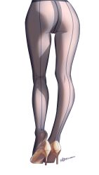 1girl absurdres ass black_pantyhose commentary_request from_behind high_heels highres leg_focus lower_body no_panties original pantyhose pussy see-through_clothes solo standing thigh_gap thighs xiaoxi0619