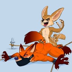 2boys anal anal_sex anthro bound canine disney duo fennec finnick fox furry gay hicanyoumooforme male male_only mammal muzzle_(object) nick_wilde penetration spanking yaoi zootopia