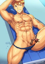 1boy 2022 abs balls beefy bench biceps big_glans collarbone completely_nude curved_penis dated eight_pack erection foreshortening foreskin foreskin_folds gay grin hi_res high-angle_view inviting legs_up looking_at_viewer lying lying_on_back lying_on_bench male male_only manly mature_male muscles muscular muscular_arms muscular_male muscular_neck muscular_thighs navel no_body_hair nude orange_hair original original_character pecs penis poolside quadriceps red_eyes retracted_foreskin robronx35498_(pixivid=35498) seductive short_hair six_pack solo spread_legs swim_briefs swimsuit topless uncircumcised uncut underwear_down veiny_penis water water_puddle wet wet_body yaoi