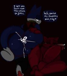 2026 after_sex animal_crossing anthro backsack balls black_background blue_body blue_fur bodily_fluids butt clothing cum cum_in_ass cum_inside cum_string dialogue dipstick_tail domestic_cat duo english_text fan_character felid feline felis fur genital_fluids genitals hand_on_butt head_tuft heart_after_text heart_symbol hi_res humanoid_genitalia humanoid_penis leaking leaking_cum looking_at_another male male/male mammal markings nintendo nude nude_anthro nude_male open_mouth pawpads paws penis rover_(animal_crossing) shirt simple_background speech_bubble tail tail_markings text topwear tuft vroorv white_body white_fur white_text