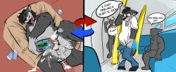 absurd_res anal anal_penetration andrew_(tlwolf) anthro bed bodily_fluids bulge canid canine canis clothing cum cum_drip cum_in_ass cum_in_clothing cum_inflated_belly cum_inflation cum_inside cum_through_clothing dialogue dripping duo father_(lore) father_and_child_(lore) father_and_son_(lore) father_penetrating_son furniture genital_fluids hi_res holding_object holding_sex_toy incest_(lore) inflation male male/male mammal maverickk non-euclidean_sex parent_(lore) parent_and_child_(lore) parent_and_son_(lore) penetrable_sex_toy penetration portal_sex public public_transportation sex sex_toy shocked son_(lore) speech_bubble split_screen teo_(tlwolf) text thinking_with_portals voyeur wet wet_clothing wolf