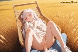 1boy 1girl ai_generated alternate_costume bare_legs blush bottomless braid breasts closed_mouth clothed_sex crown_braid elf emilia_(re:zero) flower from_above hair_flower hair_ornament hair_ribbon hands_on_own_chest hetero long_hair long_sleeves looking_at_viewer lying medium_breasts missionary mosaic_censoring naked_sweater nivora on_back outdoors pants parted_lips patreon penis penis_out pointy_ears pov purple_eyes purple_ribbon pussy re:zero_kara_hajimeru_isekai_seikatsu ribbon sex shoes silver_hair sneakers solo_focus spread_legs sweater uncensored vaginal white_flower white_footwear white_hair white_rose white_sweater x_hair_ornament