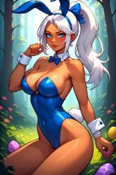 1girls ai_generated beautiful_girl big_breasts blue_eyes bunny_ears bunny_girl busty_female curvy dark_skin easter_day easter_egg fantasy female_only flowers forest grass hair_ribbon looking_at_viewer majikina_mina medieval off_shoulder ponytail samurai_shodown sexy smile snk snk_playmore solo_focus spring thick_thighs trees video_game_character video_game_franchise video_games white_hair