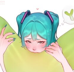 2girls blending blue_eyes blue_hair blue_nails commentary cunnilingus female_pov hatsune_miku highres hotaru_sen long_hair meme multiple_girls negative_space negative_space_cunnilingus_(meme) oral pov red_pupils simple_background speech_bubble spring_onion thought_bubble twintails vocaloid white_background yuri thunderthighs thunder_thighs thick_legs massive_thighs wide_thighs huge_thighs thick_thighs wide_hips vagina pussy pussy_lips lesbian lesbian_sex lesbians eating_pussy eating oral_sex