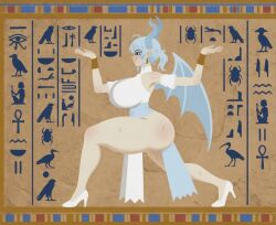 5ntddbvarh50561 labrynth_of_the_silver_castle lovely_labrynth_of_the_silver_castle demon demon_girl demon_horns white_hair silver_eyes female female_only fetish thick_thighs thighs voluptuous sweatdrop pose egyptian fringe side_view veil dress arms_up jewelry gold_jewelry accessory shoes huge_breasts ai_generated pointy_ears light_skin hieroglyphs egyptian_wall_art hieroglyphics wings raised_arm offering embarrassed over_the_shoulder yu-gi-oh! duel_monster alternate_version_available exposed_thighs boobs