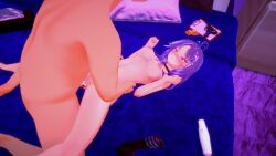 1boy1girl 3d animated atwc breasts choker cum cum_inside grabbing_hips indie_virtual_youtuber koikatsu medium_breasts michi_mochievee naked nipples no_sound on_bed purple_hair sex tagme video virtual_youtuber vtuber