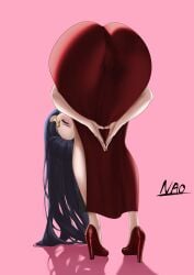 1girls boa_hancock one_piece nao019750655 black_hair hair long_hair looking_back upside-down hands_together amen_pose meme meme_reference pose posing praise_da_booty_(meme) red_dress dress huge_ass big_ass ass ass_focus bubble_butt bubble_ass ass_in_dress high_heels heels footwear earrings ear_piercing pink_eyes shadow pink_background solo solo_female female_only