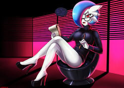 1girls alternate_color anthro blue_hair crossed_legs earrings female freckles gardevoir glasses high_heels legs legs_crossed long_legs nintendo open_mouth original_character pokémon_(species) pokemon pokemon_(species) pokemon_rse red_eyes shadman shiny_pokemon short_hair sitting solo speech_bubble sweater text therapist thighs turtleneck white_skin