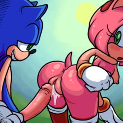 2017 amy_rose anthro breasts cum green_eyes hedgehog mammal nipples penis pussy simple_background sodajoik sonic_(series) sonic_the_hedgehog