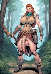 1futa ai_generated aloy balls big_breasts big_penis breasts civitai clothed_futa cock_shock flaccid futa_only futanari futanarization futazealot ginger horizon_zero_dawn huge_breasts huge_cock light-skinned_futa light_skin looking_down orange_hair penis penis_growth precum precum_drip solo surprised veiny_penis