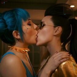 2girls ai_generated animated blue_moon_(cyberpunk_2077) breast_grab cd_projekt_red clothed_sex cyberpunk_2077 cyborg_girl edited girls_only google_gemini grok grok_imagine kissing lesbian lesbian_kiss mature_female mikey-rg97 on_bed passionate prostitute singer sound tagme tongue_kiss video yuri