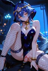 layla_(genshin_impact) ai_generated fishnets fishnet_legwear animal_ears sex bunnysuit rating:explicit bunny_ears leotard 1girl black_leotard long_hair blue_hair yellow_eyes pointy_ears vaginal bare_shoulders cowgirl_position breasts penis looking_at_viewer 1boy wrist_cuffs high_heels indoors girl_on_top censored straddling very_long_hair solo_focus leotard_aside jewelry thighhighs strapless squatting_cowgirl_position cleavage highleg hetero hair_between_eyes detached_collar pussy spread_legs